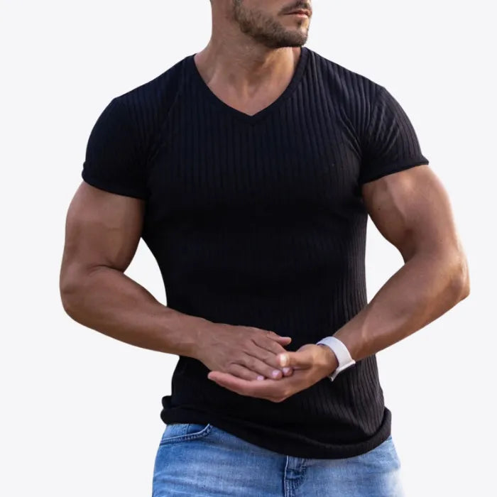 T-shirt moulant à col en V – met en valeur votre physique, maximise le style